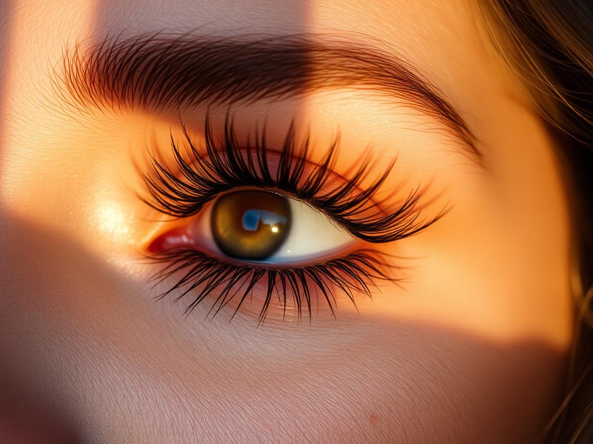 Beautifully lifted natural lashes in warm golden light