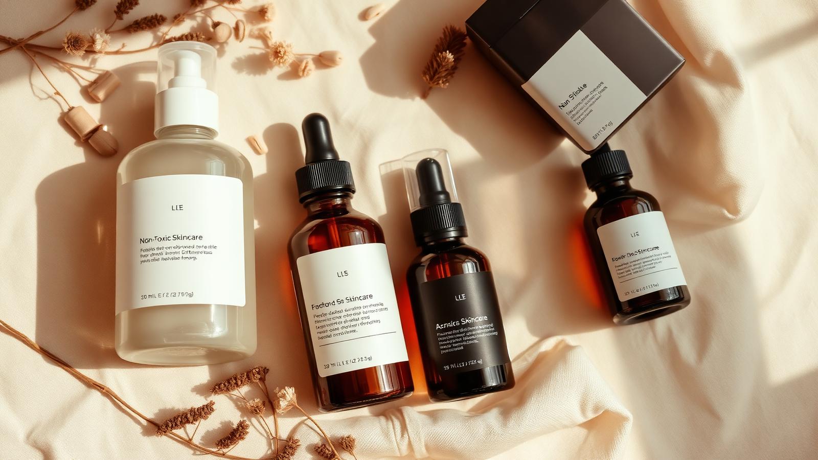 Curated non-toxic skincare flat lay